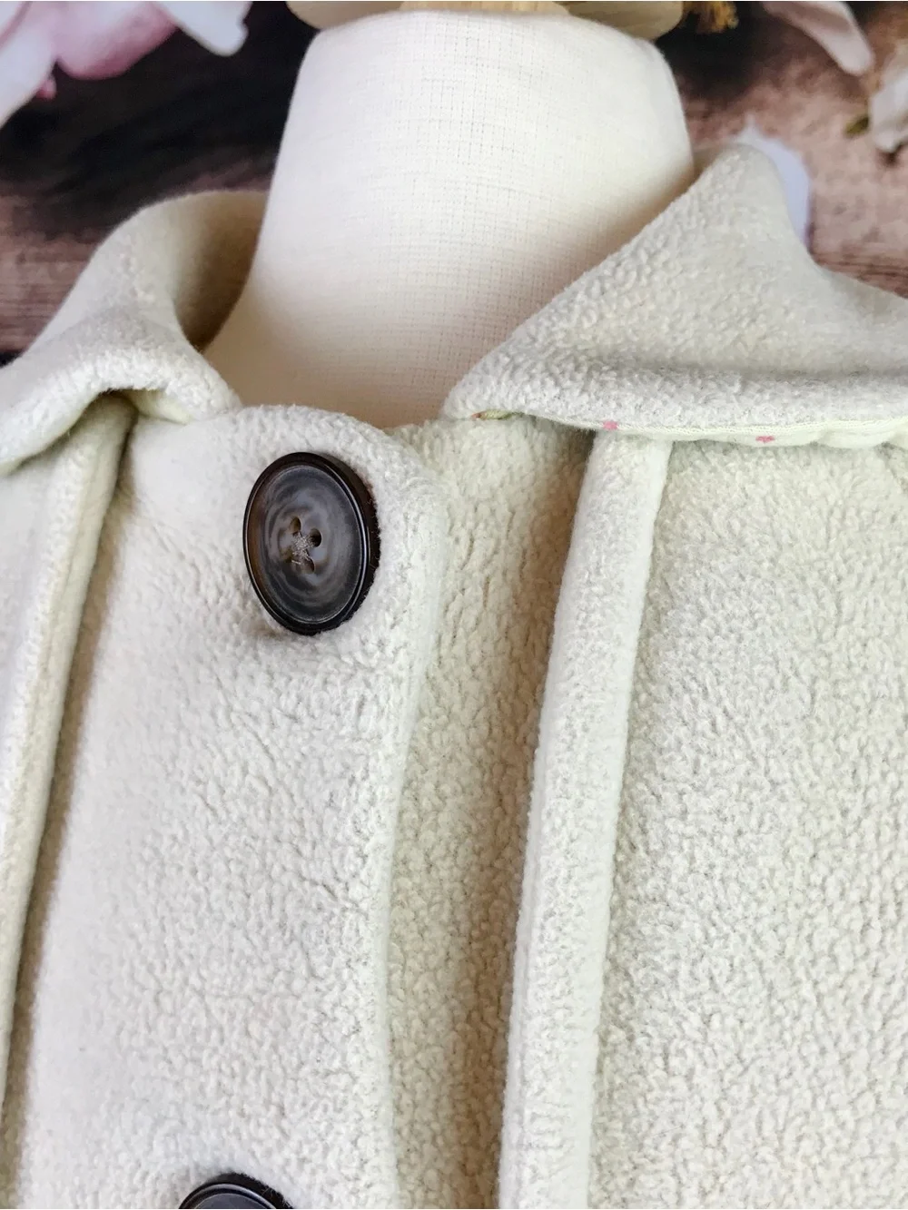 Kids Little Girls Beige Button Up Teddy Bear Plush Coat Outerwear 4-5Y